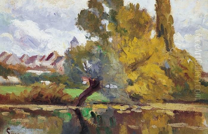 Village Au Bord De La Riviere Oil Painting by Maximilien Luce