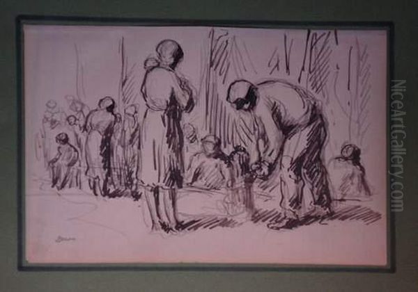 Spectacle
 Dessin A L'encre De Chine Et Crayon Noir, Signe En Bas A Gauche. Oil Painting by Maximilien Luce