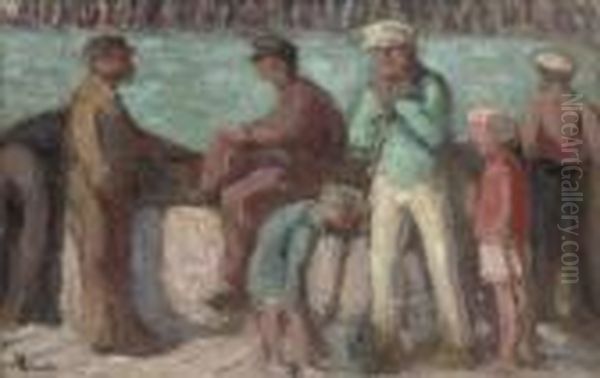 Le Treport, Matelots Sur Le Quai Oil Painting by Maximilien Luce