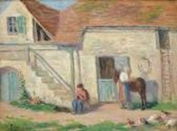 Cour De Ferme A Rollebo Oil Painting by Maximilien Luce