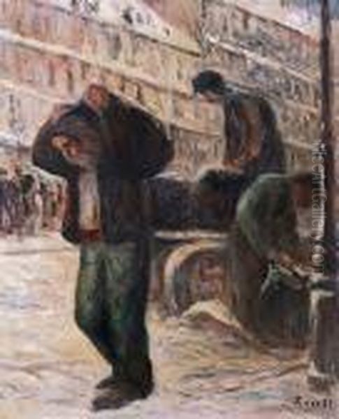 Paris Sous La Neige, Le Bougnat Oil Painting by Maximilien Luce