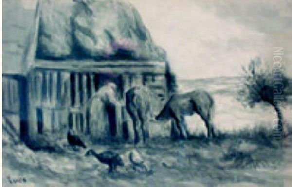 A La Ferme Oil Painting by Maximilien Luce