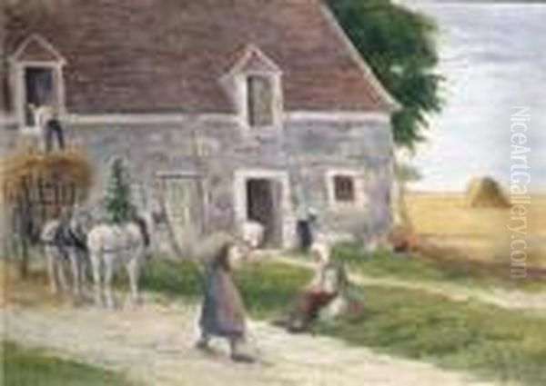 Paysans Devant La Ferme Oil Painting by Maximilien Luce
