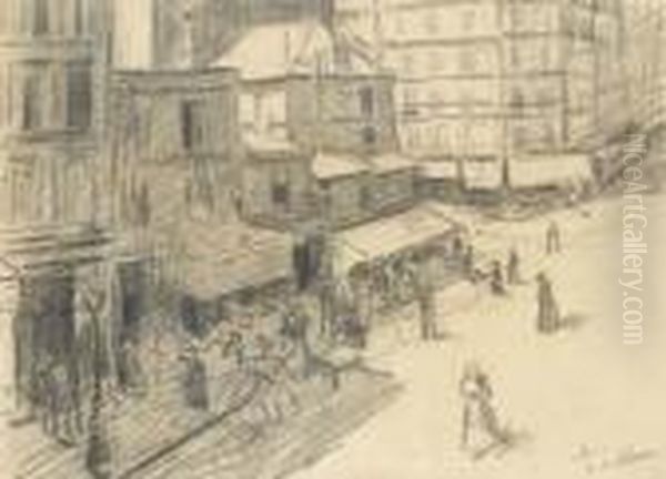 La Rue Des Abbesses Oil Painting by Maximilien Luce