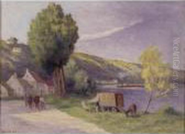 Rolleboise, L'entree Du Pays Oil Painting by Maximilien Luce