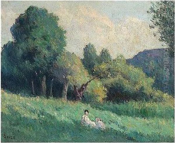 Scene Champetre Pres De 
Rolleboise, Signed, Oil On Canvas, 54 By 65 Cm., 21 1/4 By 25 5/8 In Oil Painting by Maximilien Luce
