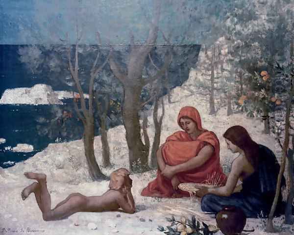 Greek colony, Marseille, 1867 Oil Painting by Pierre-Cecile Puvis De Chavannes