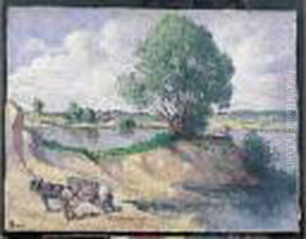 Mericourt, Bord De Riviere Oil Painting by Maximilien Luce