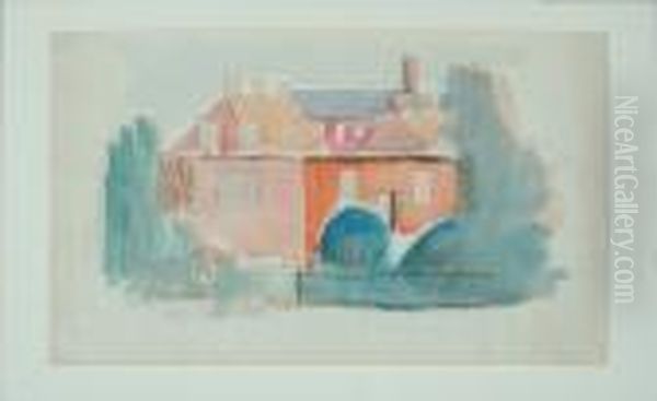 View Towards House And Trees. 
Signed Monogram. Watercolour, Pencil And Charcoal On Paper. 28 X 45 Cm. 
Unframed Oil Painting by Vilhelm Lundstrom