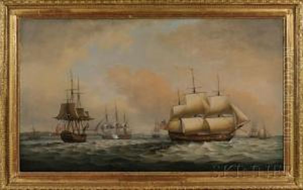 The 
Prince William Henry 
In Two Positions And Other Shipping In Coastal Waters Oil Painting by Thomas Luny