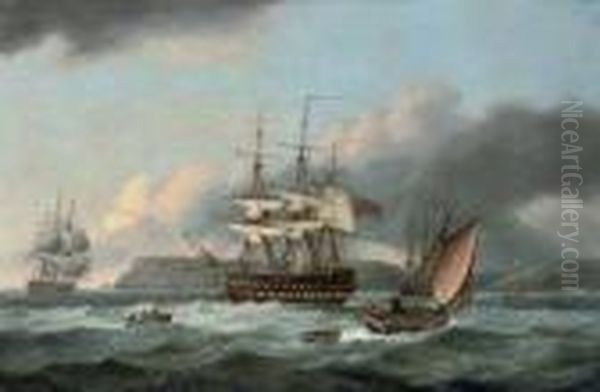 H.m.s. 
Bellerophon 
 At Anchor Off Torbay Oil Painting by Thomas Luny
