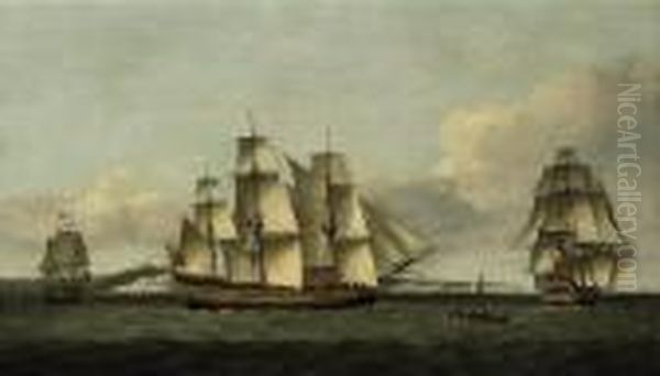 The British Merchantman 
Tyson 
 In Three Positions Off Dover,in-bound For London And Requesting A Pilot Oil Painting by Thomas Luny