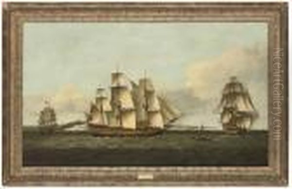 The British Merchantman 
Tyson 
 In Three Positions Off Dover Oil Painting by Thomas Luny