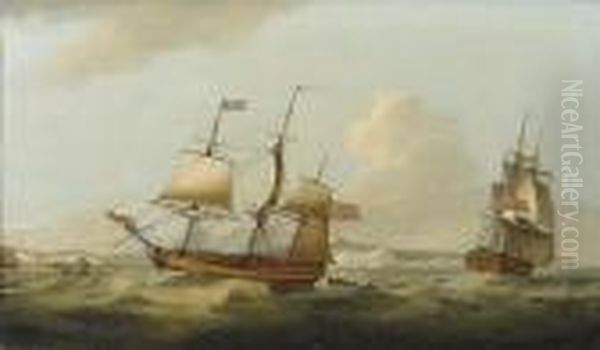The Fully-rigged Merchantman 'minerva' In Twopositions Off Dover Oil Painting by Thomas Luny