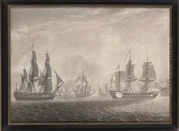 East India Company Ship General 
Goddard, Capturing Seven Dutch East Indiamen Off St Helena, 14th June, 
1795, By R. Pollard Oil Painting by Thomas Luny