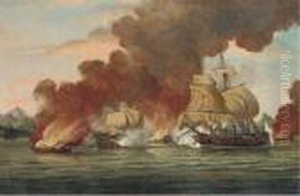 An Anglo-french Engagement 
During The American War Of Independence,probably In The West Indies Oil Painting by Thomas Luny