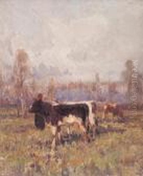 Mucche Al Pascolo Oil Painting by Alessandro Lupo