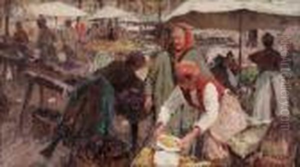 Mercato Aostano Oil Painting by Alessandro Lupo