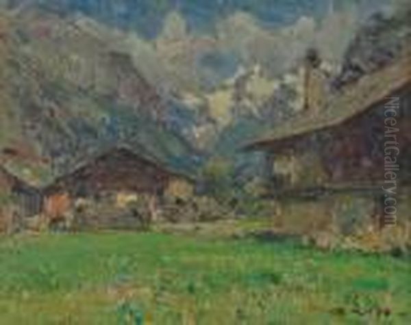 Casolari A Gressoney Oil Painting by Alessandro Lupo