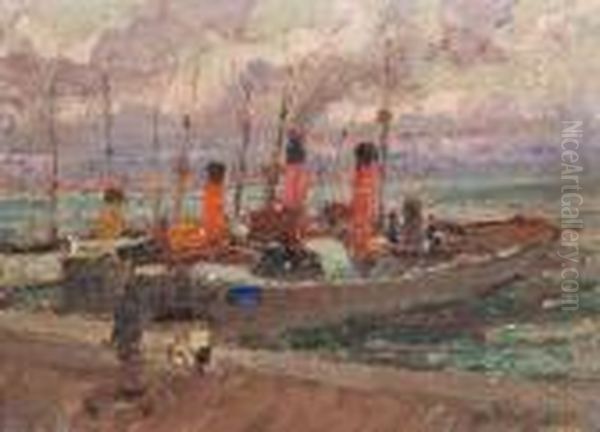 Barconi All'ormeggio Oil Painting by Alessandro Lupo