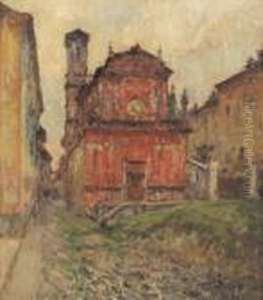 Piazza Con Chiesa A Saluzzo Oil Painting by Alessandro Lupo