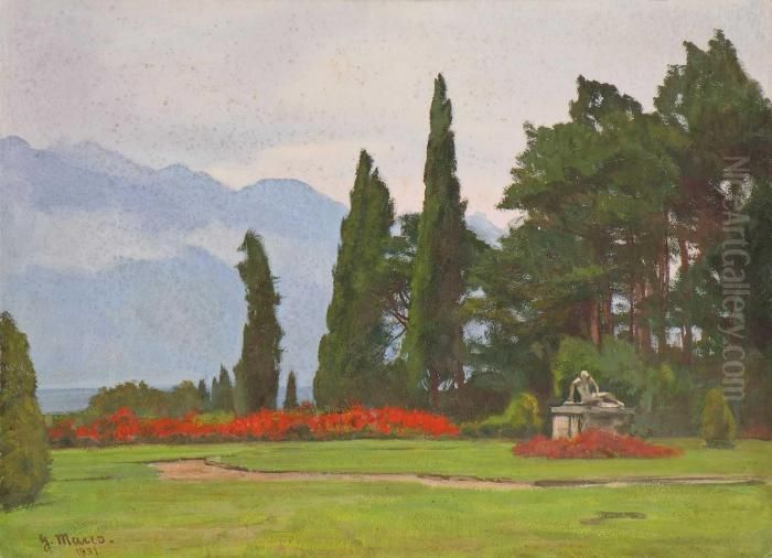 Park In Bellagio Am Comer See Oil Painting by Georg Macco