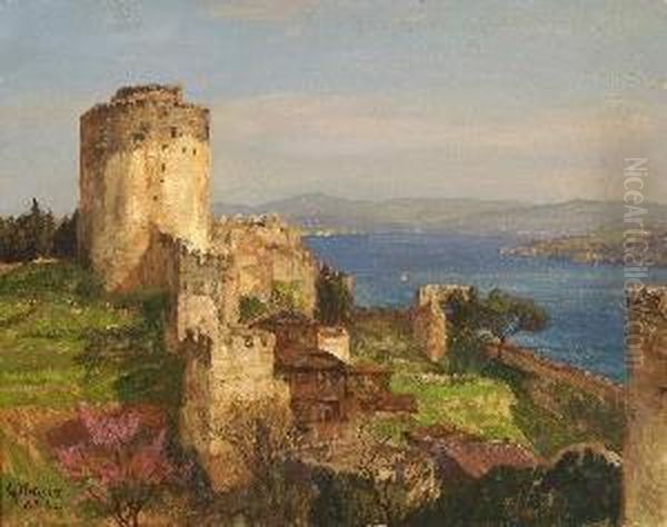 Blick Auf Die Festung Rumeli
 Hisari Am Bosporus. Oil Painting by Georg Macco