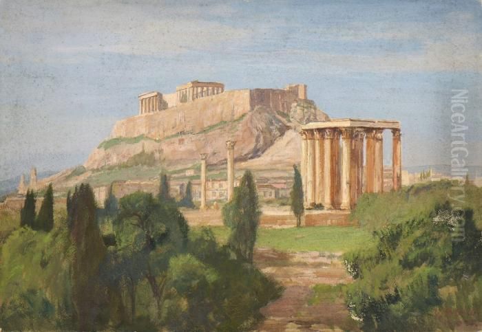 Athen - Blick Auf Die
 Akropolis. Oil Painting by Georg Macco