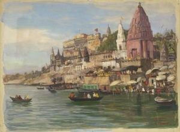 Ansicht Von Benares Am
 Ganges. Oil Painting by Georg Macco
