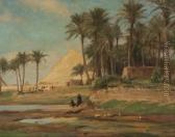 Bei Den Pyramiden Von
 Gizeh. Oil Painting by Georg Macco