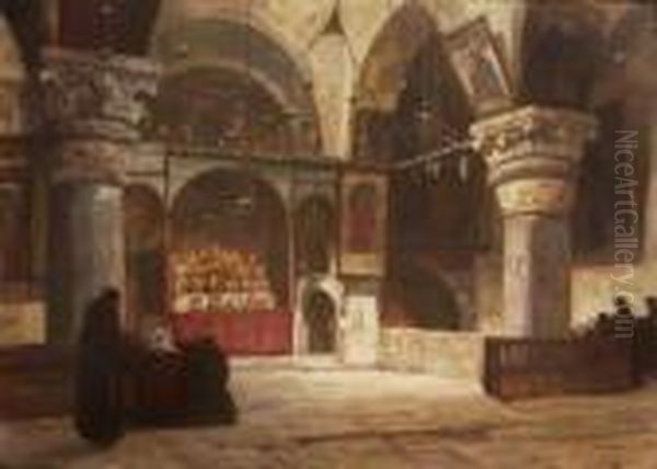 Kircheninneres Mit
 Franziskanermonchen Und Glaubigen Oil Painting by Georg Macco