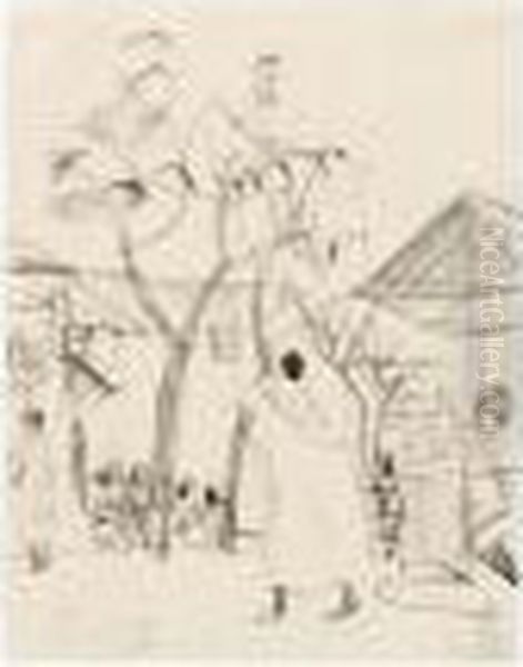 Stiller Platz Mit Baum, 
Tunesisches Skizzenbuch (quiet Place With A Tree, Tunisian Sketchbook) Oil Painting by August Macke