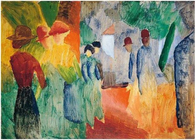 Sonnenuntergang Nach Dem Regen 
(leute Im Park) (sunset After The Rain - Figures In The Park) Oil Painting by August Macke