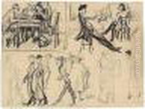 Humoristische Figuren Und 
Figurengruppen (humorous Figures And Groups Of Figures) - Recto Oil Painting by August Macke