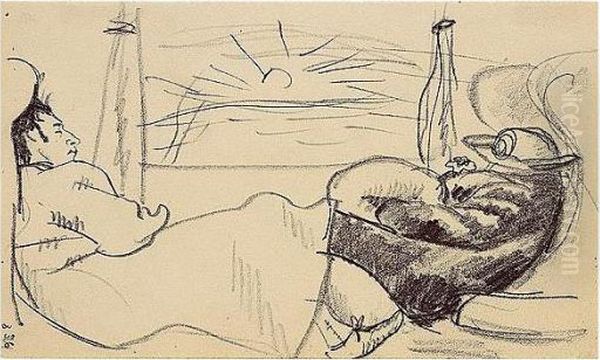 Franz Und Maria Marc Auf Der 
Ruckreise Von Paris (franz And Maria Marc On Their Return Journey From 
Paris) Oil Painting by August Macke