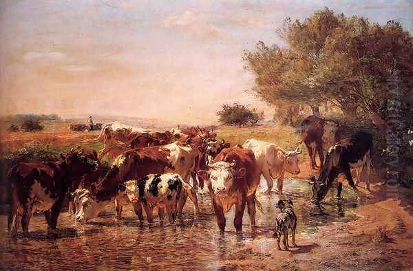 The Watering Hole Oil Painting by Giuseppe Palizzi