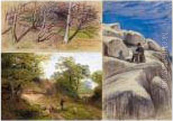 An Album Containing 
Approximately One-hundred-and-twenty-two Sketches Of British Rural 
Scenes, A Self Portrat Sketching, Studies Of Trees And Animals 
Andcoastal Scenes Oil Painting by John MacWhirter