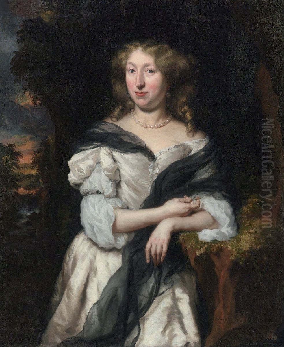 Portrait Of A Lady Standing In A Landscape Oil Painting by Nicolaes Maes