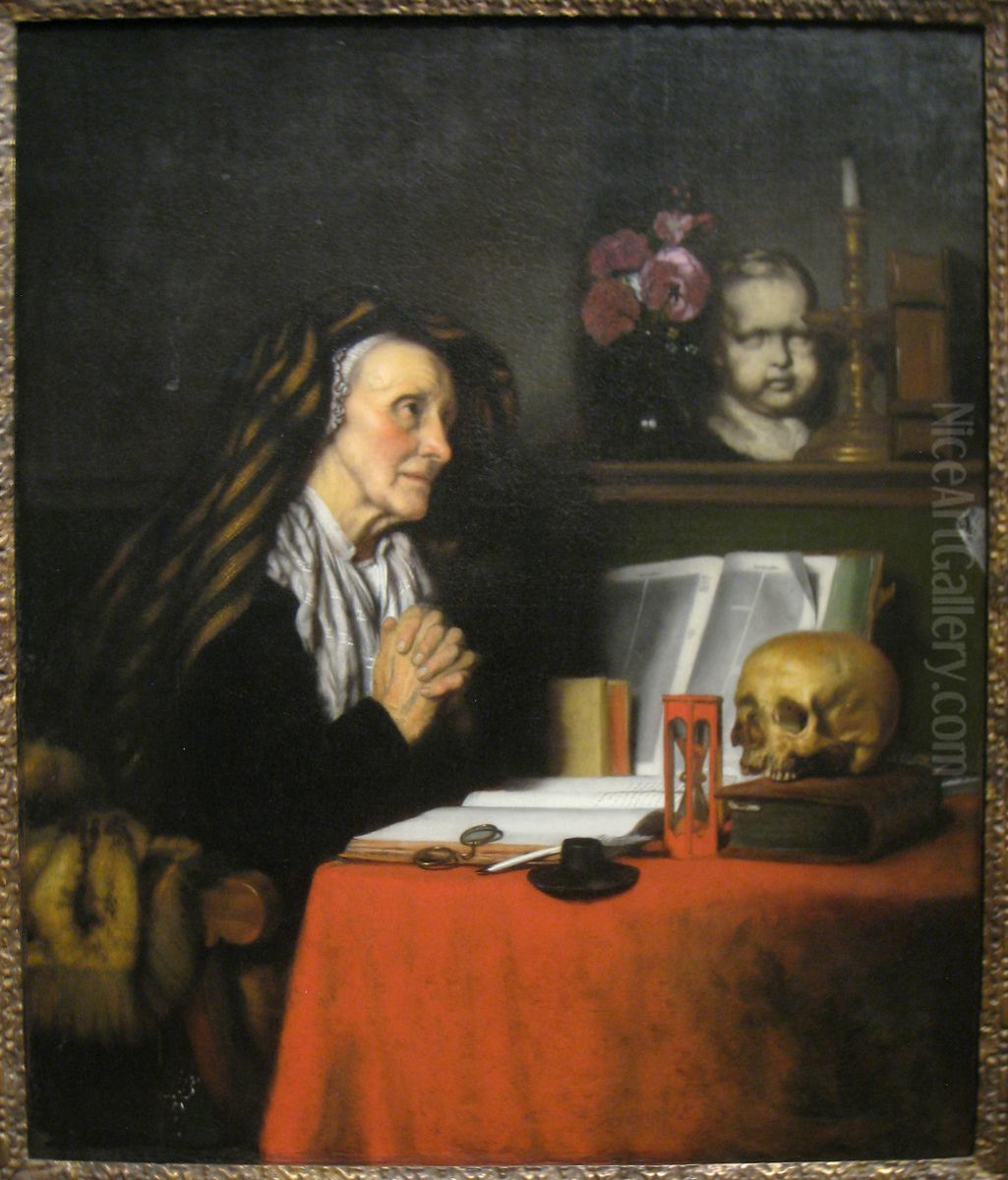 An Old Woman Praying Oil Painting by Nicolaes Maes