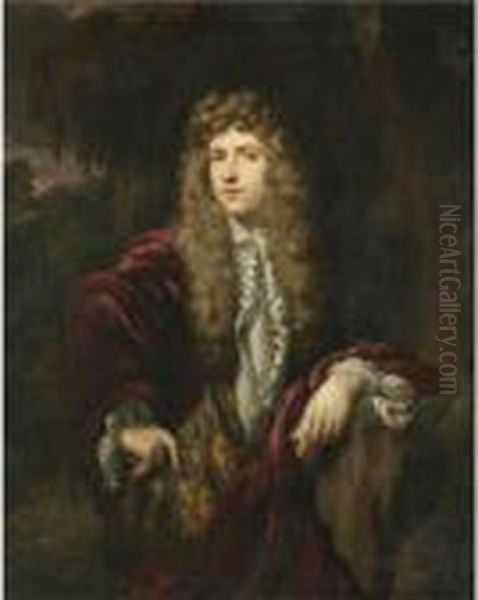 Portrait Of A Gentleman, Said To
 Be John Wilmot, Earl Of Rochester, Three-quarter Length, Standing In A 
Landscape Oil Painting by Nicolaes Maes