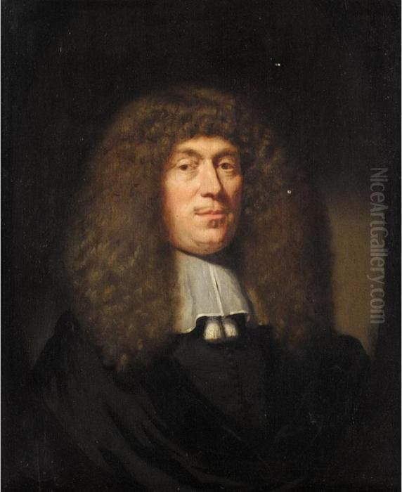 Portrait Of A Cleric, Head And Shoulders, Wearing Black Oil Painting by Nicolaes Maes