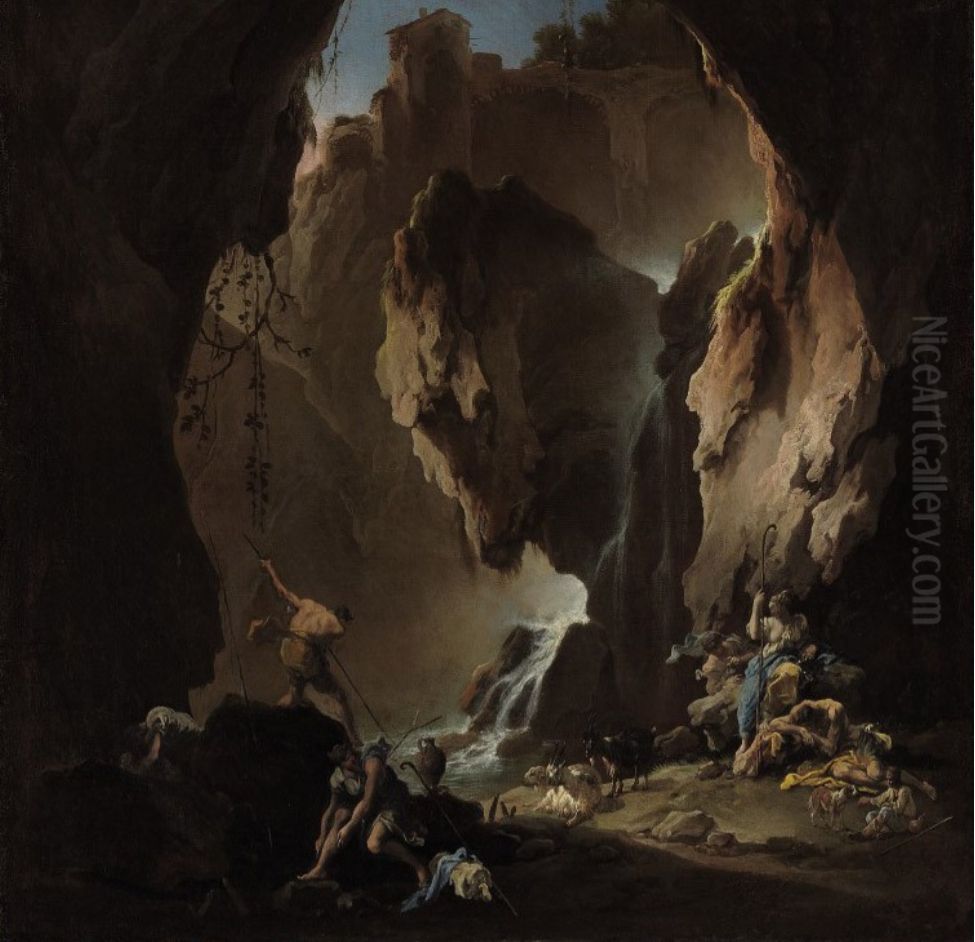 Shepherds In A Grotto Oil Painting by Alessandro Magnasco