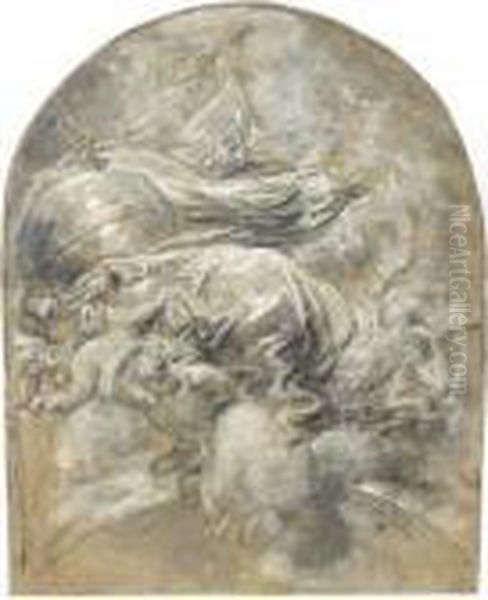 Recto: God The Father In Glory 
Verso: The Madonna And Child Blessing A Kneeling Monk (st. Francis?) Oil Painting by Alessandro Magnasco