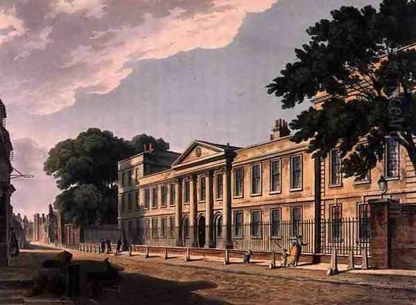 Front of Emmanuel College, Cambridge, from The History of Cambridge, engraved by Joseph Constantine Stadler fl.1780-1812, pub. by R. Ackermann, 1815 Oil Painting by Augustus Charles Pugin