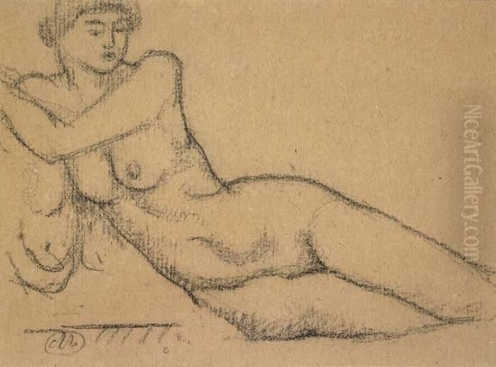 Liegender Aufgestutzter Akt Oil Painting by Aristide Maillol
