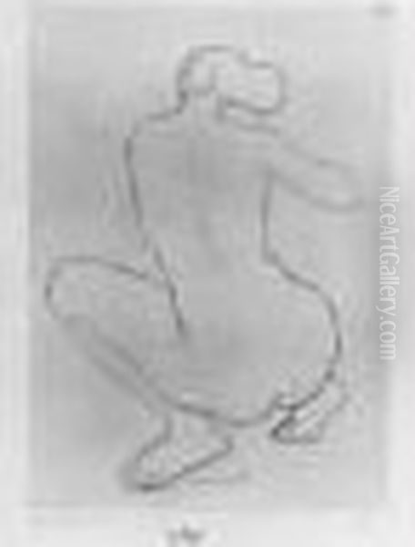 Femme Accroupie De Dos. 1926.
 Eau-forte. 235 X 168. G. 322. Oil Painting by Aristide Maillol