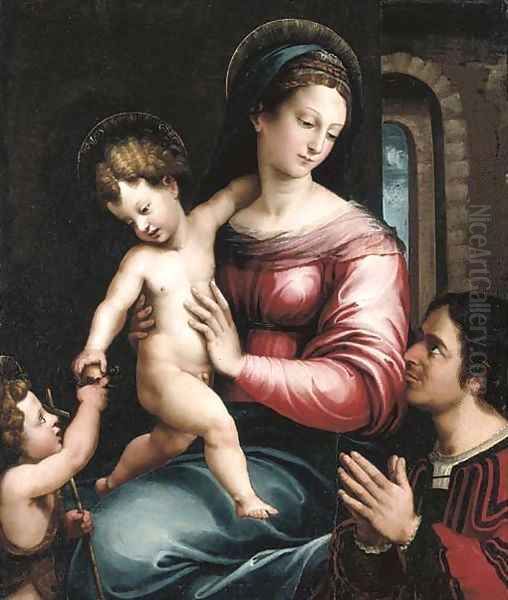 The Virgin and Child with the Infant Saint John the Baptist and a donor Oil Painting by Luca Penni