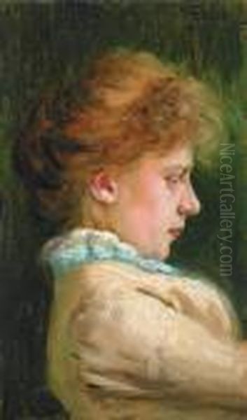 Portrait D'une Jeune Femme Oil Painting by Konstantin Egorovich Egorovich Makovsky