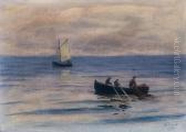 Rybacy Przy Pracy Oil Painting by Soter Jaxa Malachowski