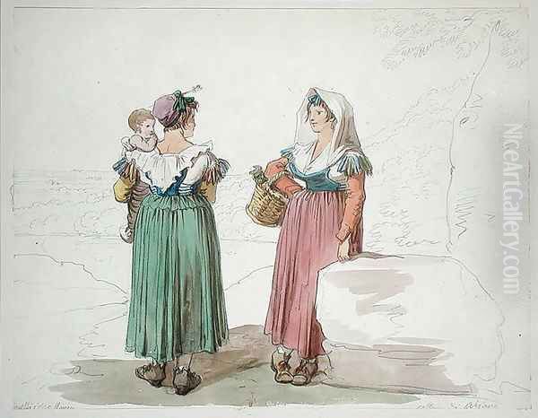 Peasants from Albano, 1820 Oil Painting by Bartolomeo Pinelli